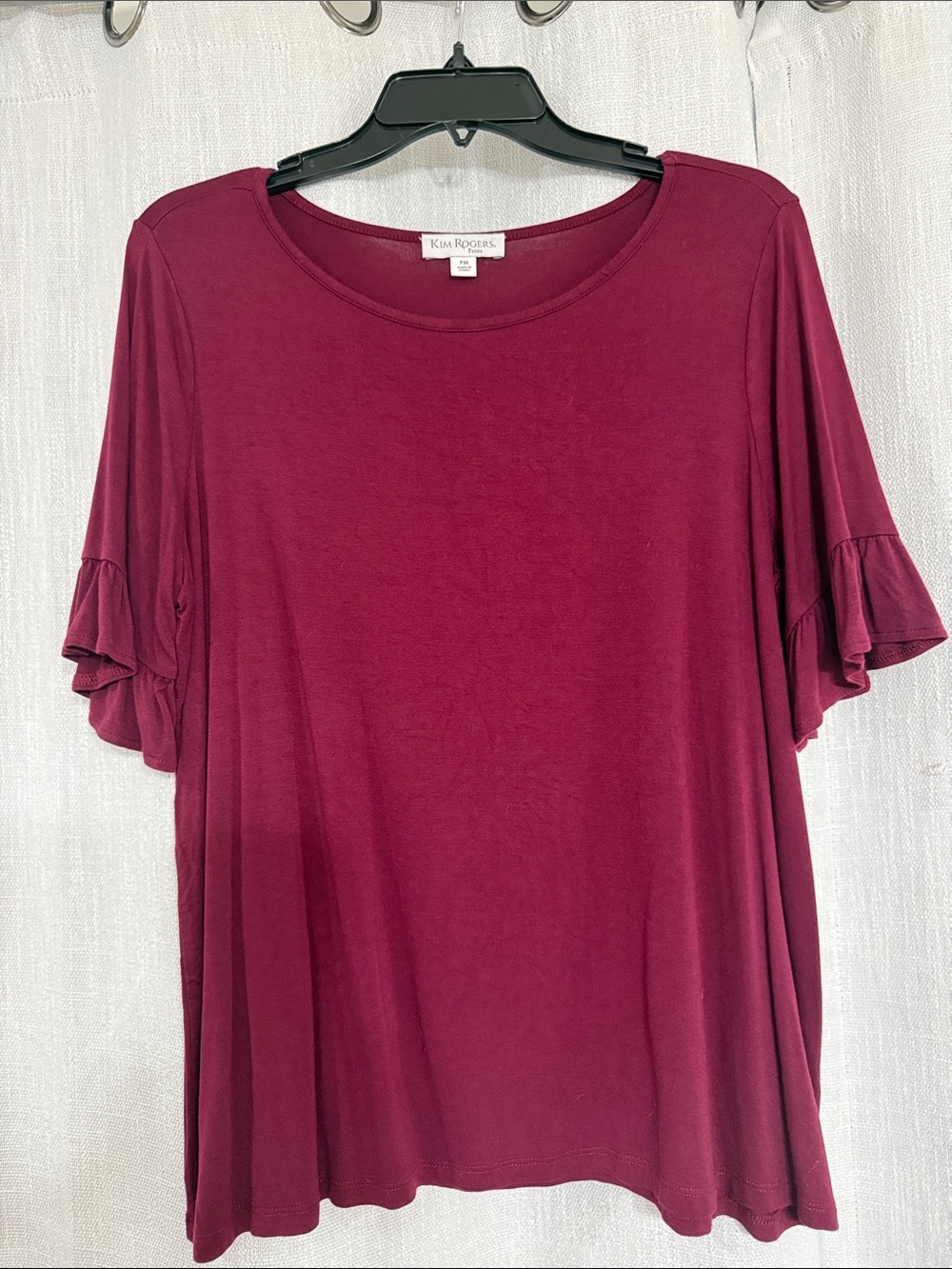 Kim Rogers PM maroon Berry Ruffle Sleeve Short-Sleeve Knit Top